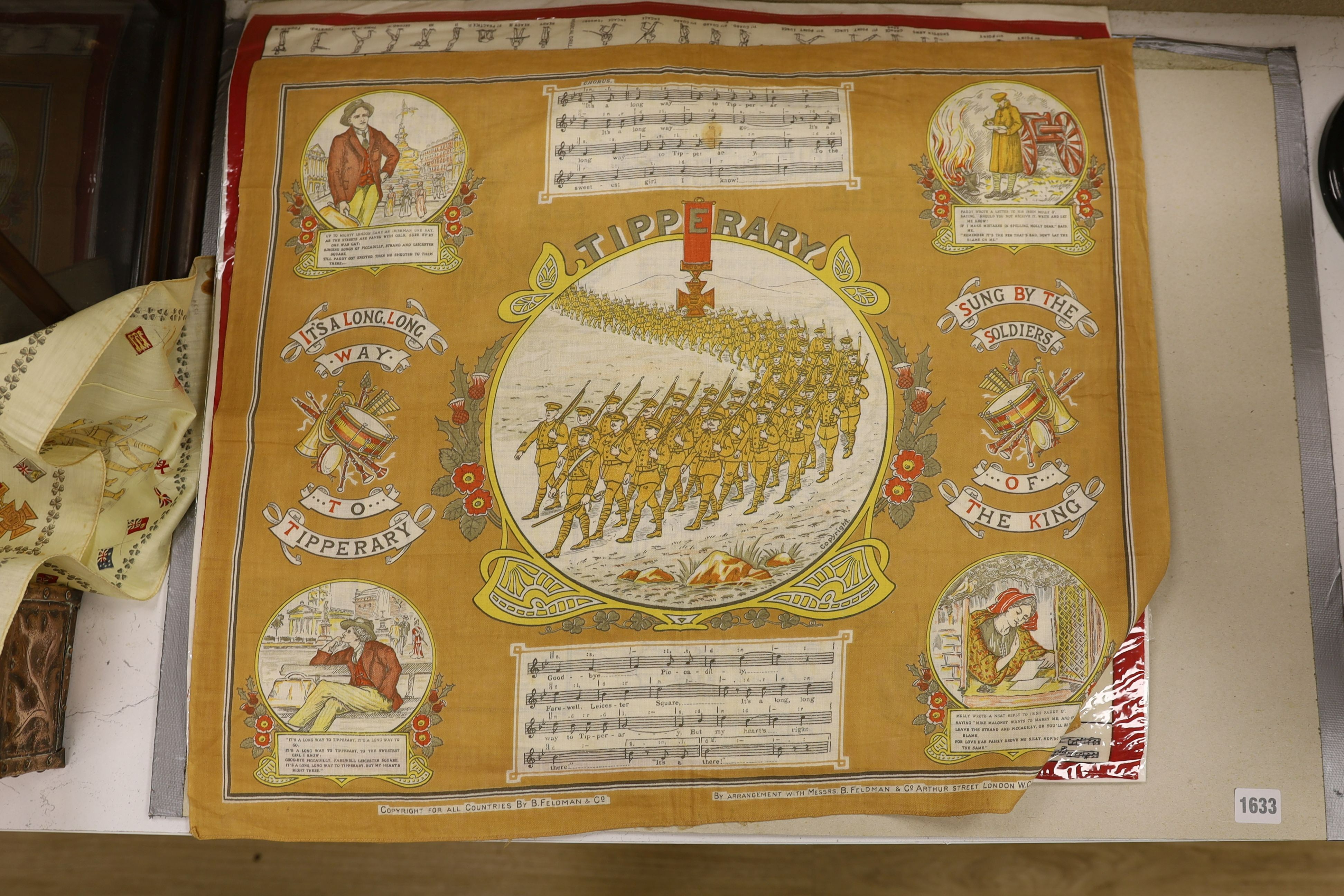 Victorian to Edwardian Rifle brigade prints and 4 related printed handkerchieves.